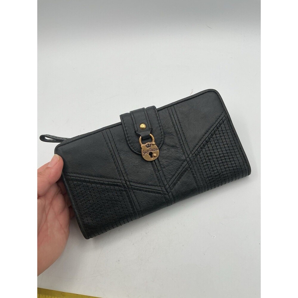 Juicy Couture Black Long Wallet Clutch Faux Leather Heart ID Holder